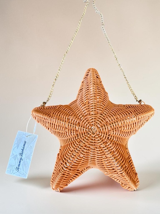 Tommy Bahama Handbags - TOMMY BAHAMA Tan STARFISH Clutch Bag Natural Woven Gold Chain Strap NWT